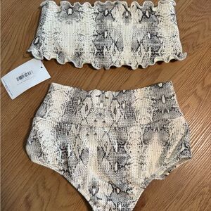 Montce Swim Snake Print Bikini Set in Cream and Black. Size XS